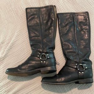 Frye Tall Black Back Zip Carson with Silver Rings